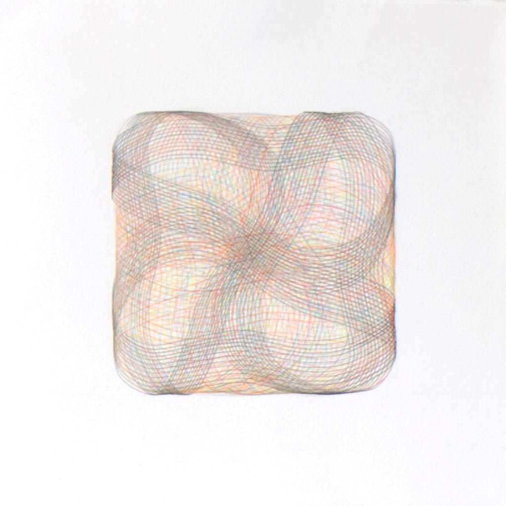 Aus der Serie «Flechtwerk», 2020, Farbstift und Bleistift auf Büttenpapier, 27 x 27 cm