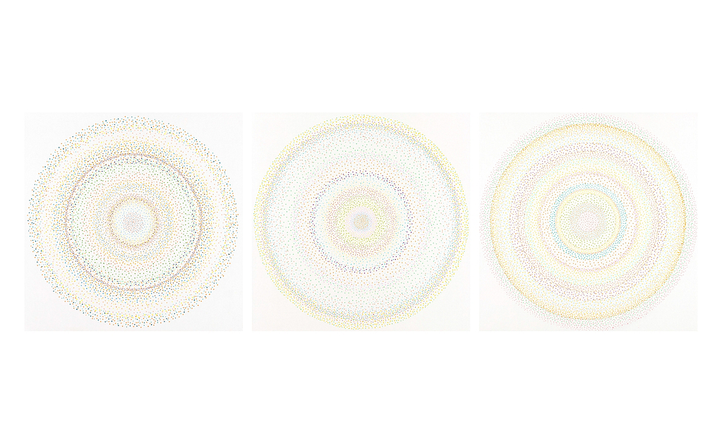 Auswahl aus der Werkgruppe „Pointiert“, 2021, Filzstift auf Papier, je 40 x 40 cm