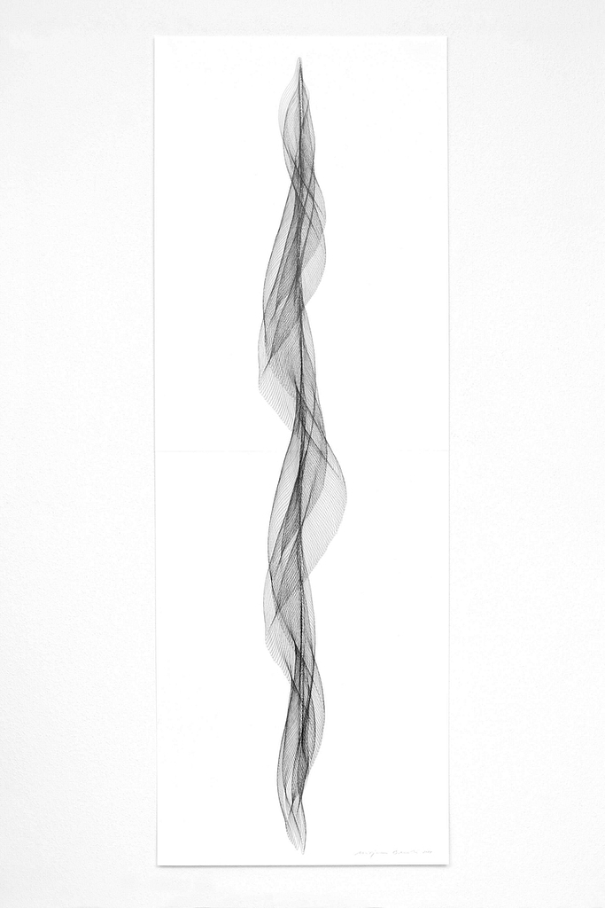 Aus der Serie „Fliessend II“, 2019, Bleistift auf Papier, 168.2 x 59.4 cm