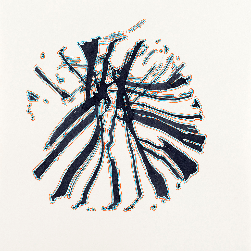 Aus der Werkgruppe „Spuren“ 2020/2021, Tusche und Filzstift auf Papier, 30 x 30 cm