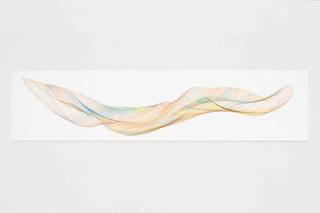 Aus der Werkgruppe «Farbig gedreht», 2020, Farbstift auf Papier, 29.7 x 126 cm