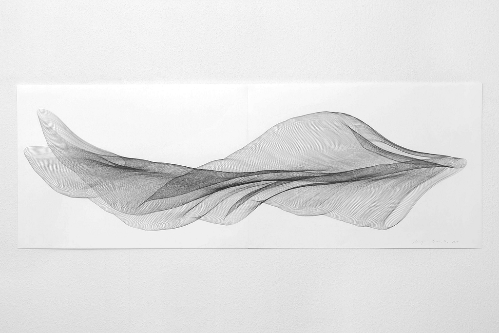 Aus der Werkgruppe „Fliessgestalten", 2014, Bleistift auf Papier, 59.4 x 168.2 cm