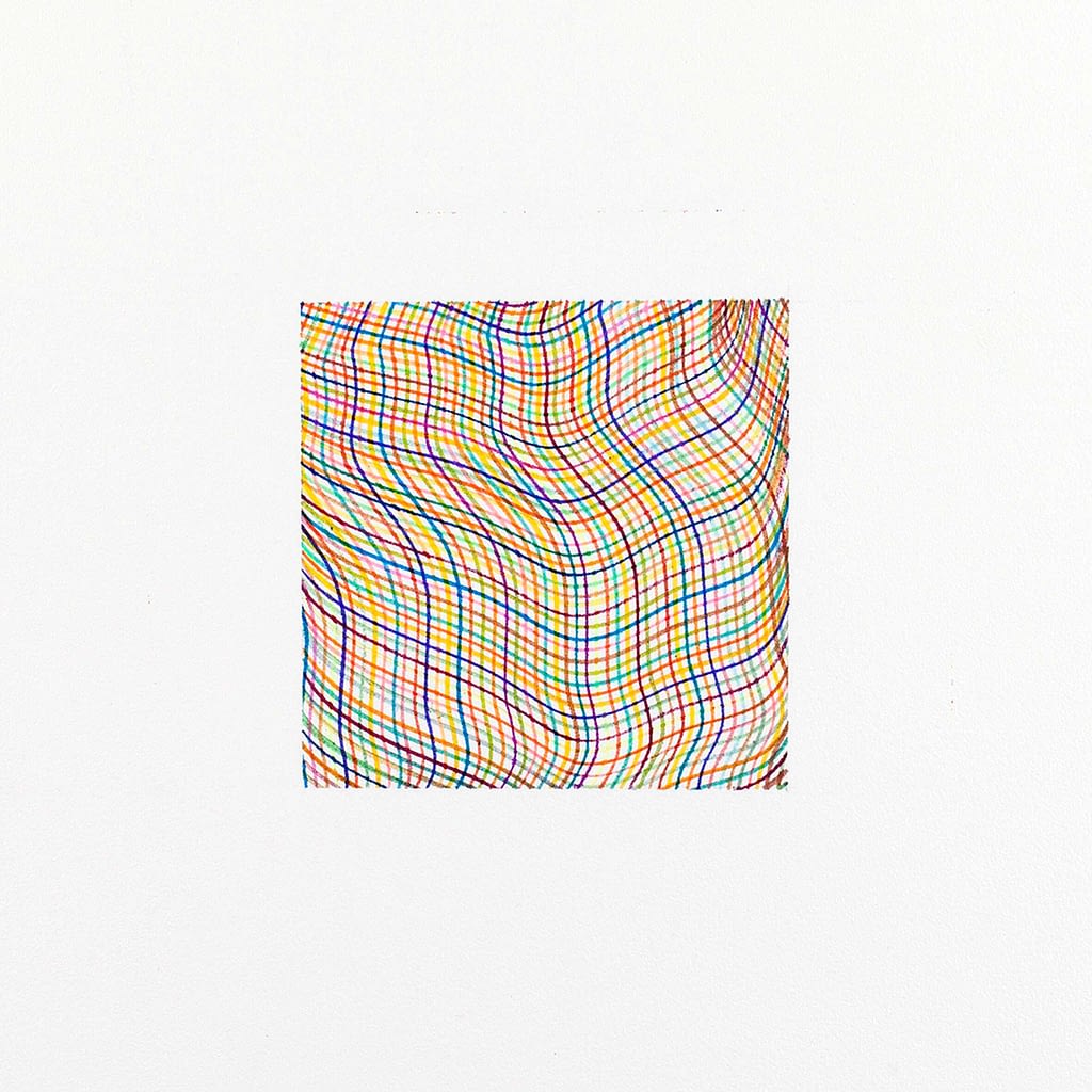 Aus der Werkgruppe «Bunt gewebt», 2021, Filzstift auf Papier, 36 x 36 cm