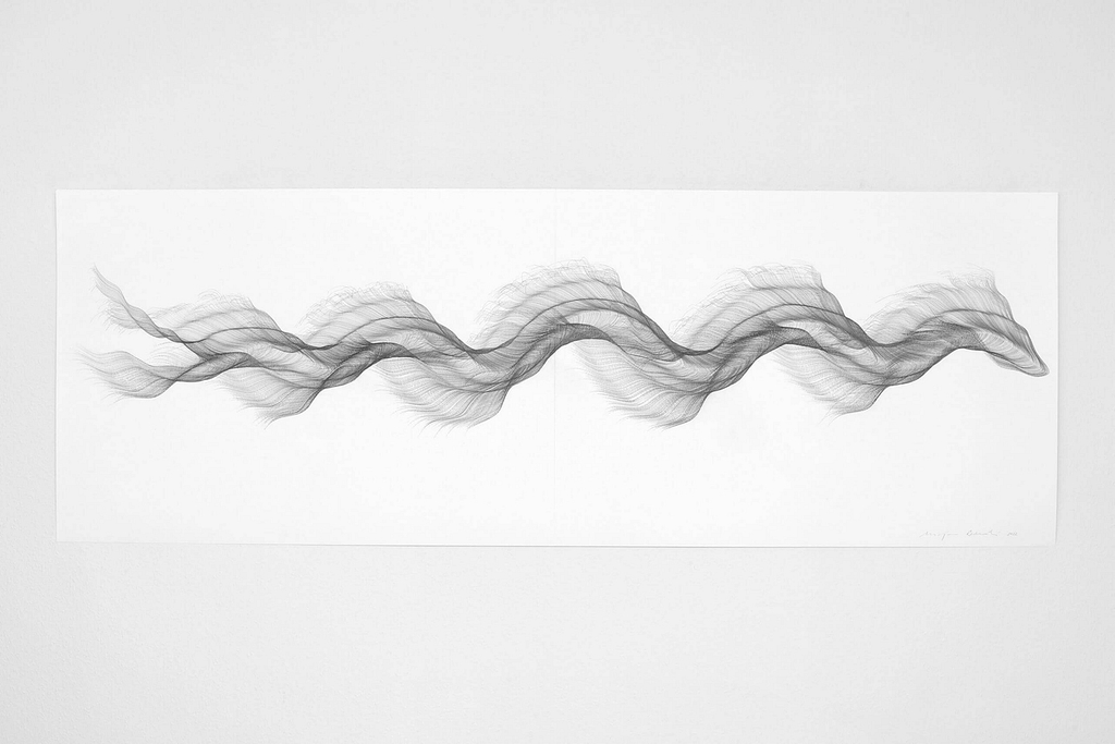 Aus der Werkgruppe „Gefiedert“, 2022, Bleistift auf Papier, 158.2 x 59.4 cm