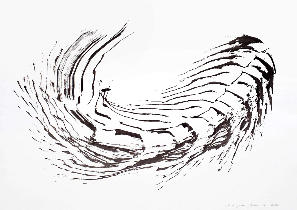 Aus der Werkgruppe „Kois“ 2020, Tusche auf Papier, 42 x 49.4 cm