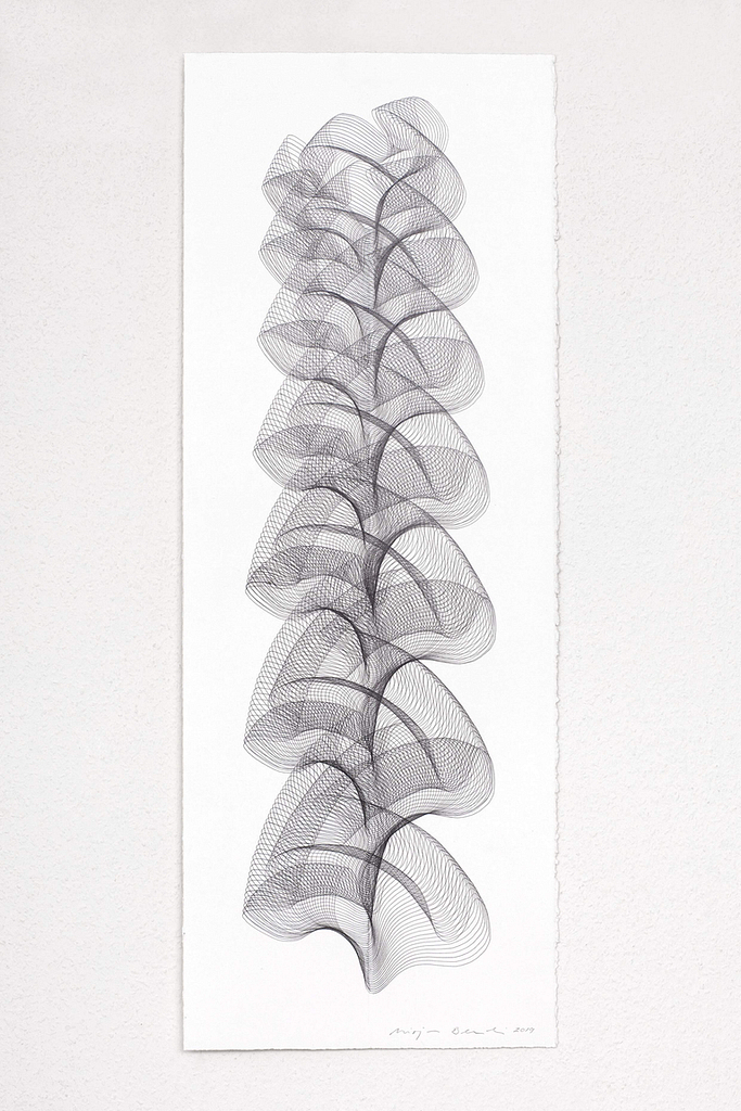 Aus der Serie „Wechselweise“, 2019, Bleistift auf Büttenpapier, 75.5 x 28.5 cm