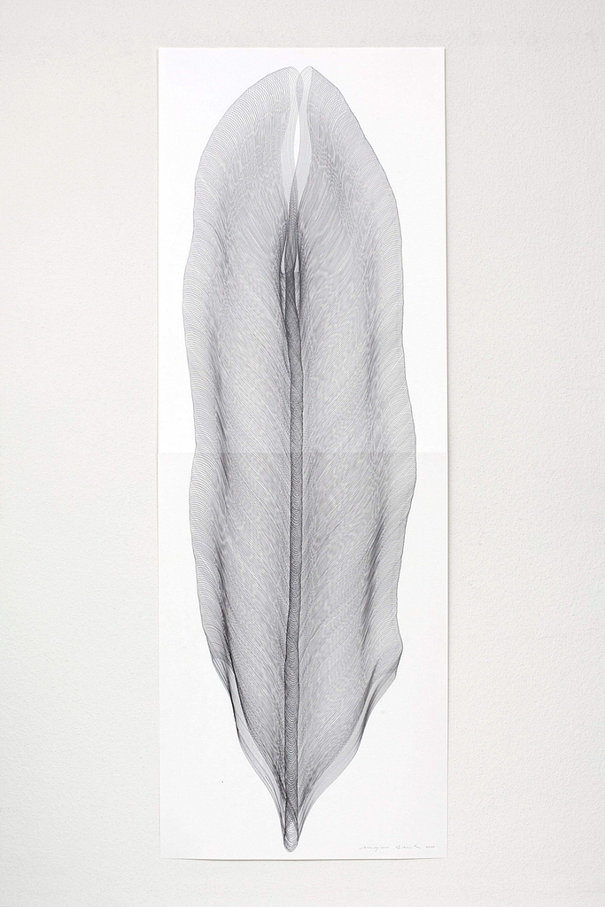 Aus der Serie „Wanderfeder", 2011, Bleistift auf Büttenpapier, 168.2 x 59.4 cm