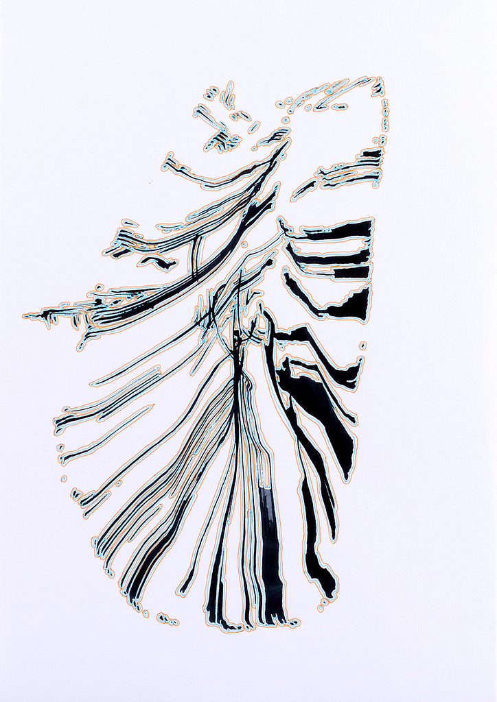 Aus der Werkgruppe «Zeichen», 2020, Tusche und Filzstift auf Papier, 42 x 29.7 cm