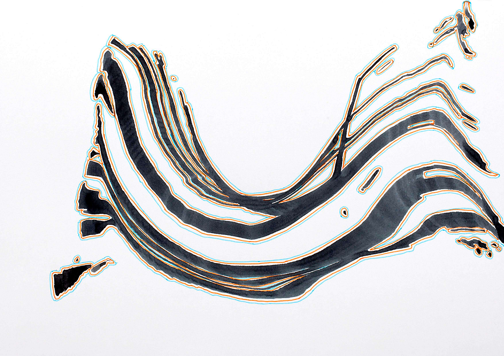 Aus der Werkgruppe „Momente“, 2020, Tusche und Filzstift auf Papier, 21 x 29.7 cm