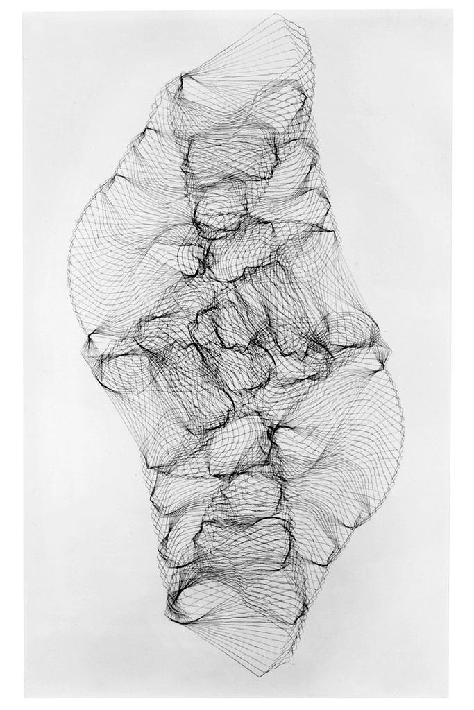 Aus der Werkgruppe „Tönende Steine“, 1991, Kohle auf Papier, je 175 x 105 cm