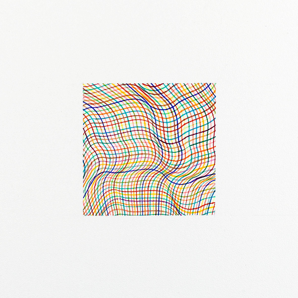 Aus der Werkgruppe «Bunt gewebt», 2021, Filzstift auf Papier, 36 x 36 cm