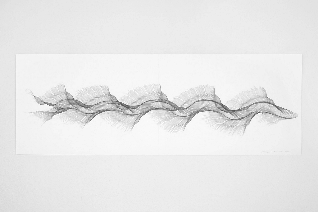 Aus der Werkgruppe „Gefiedert“, 2022, Bleistift auf Papier, 158.2 x 59.4 cm