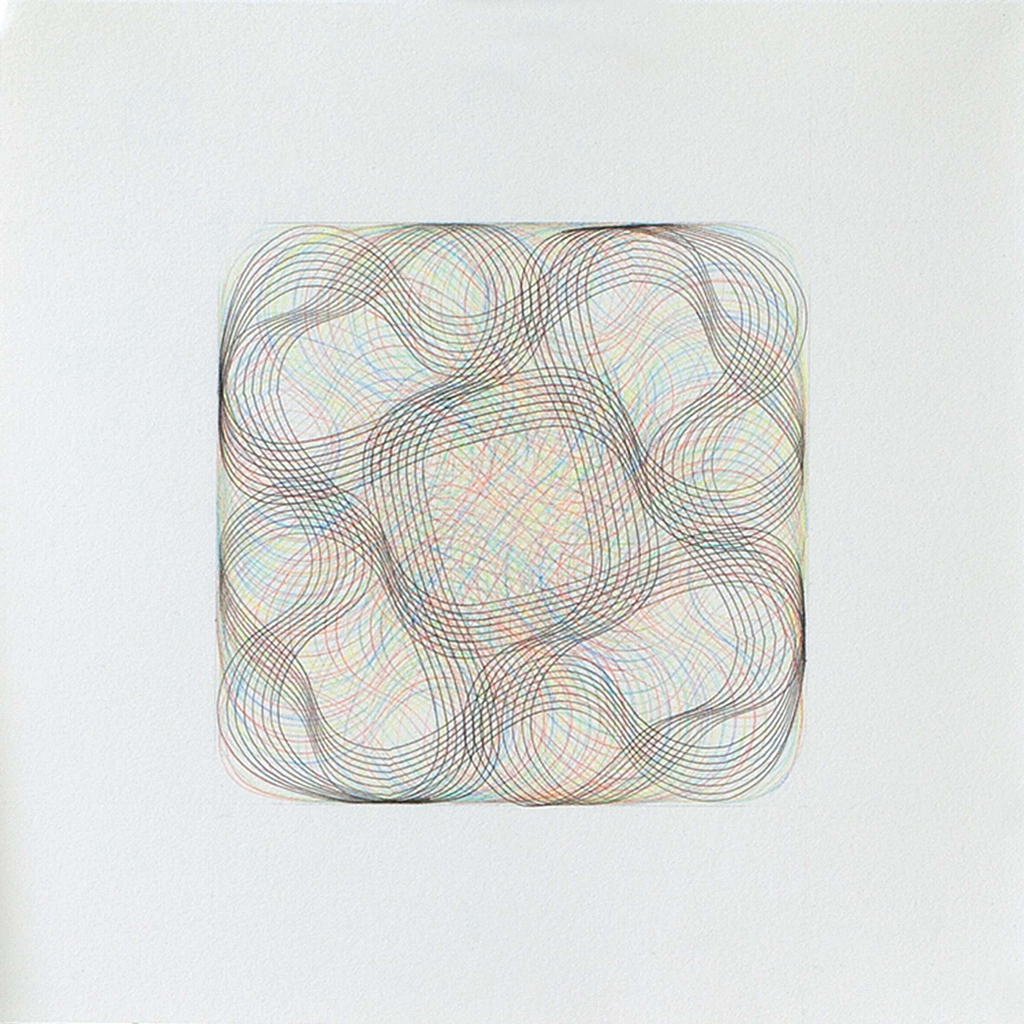 Aus der Werkgruppe «Flechtwerk», 2020, Farbstift und Bleistift auf Büttenpapier, 27 x 27 cm