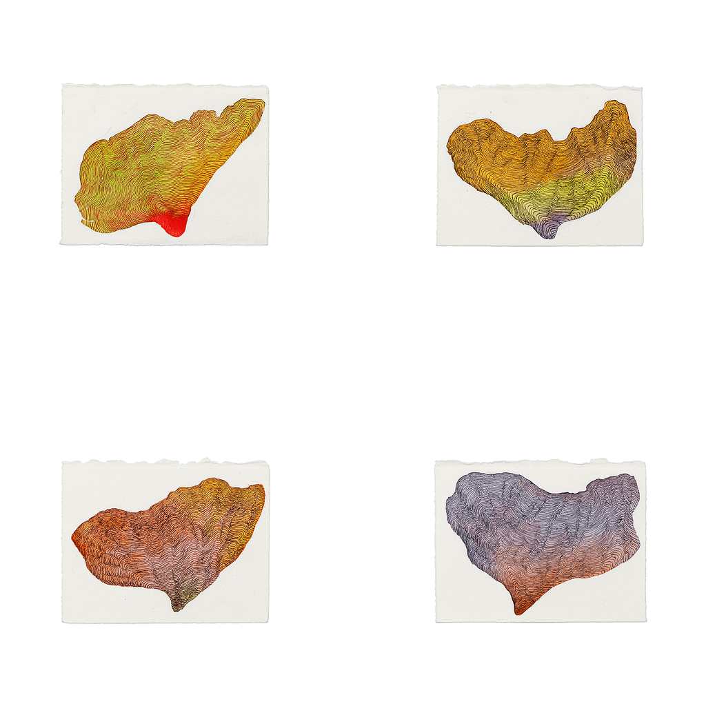 Auswahl aus der Serie „Schmetterlingslaub", 2012, Aquarell und Tusche auf Büttenpapier, je 9 x 12 cm