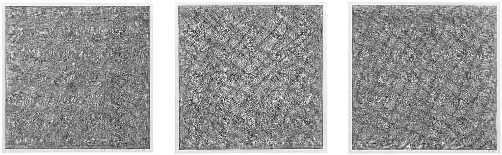 Auswahl aus der Serie „Kreuzsee“, 1997, Tusche auf Papier, 36.5 x 35.5 cm