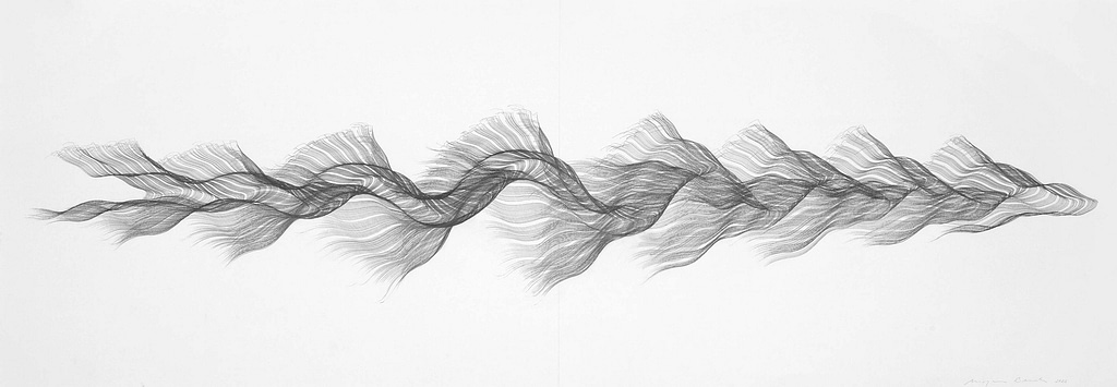 Aus der Werkgruppe „Gefiedert“, 2022, Bleistift auf Papier, 59.4 x 168.2 cm