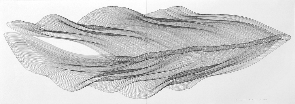 Aus der Werkgruppe „Fliessgestalten", 2009, Bleistift auf Papier, 59.4 x 168.2 cm