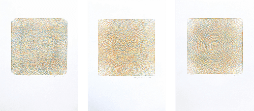 Auswahl aus der Serie „Annäherung", 2018, Farbstift auf Papier, je 84 x 59.4 cm