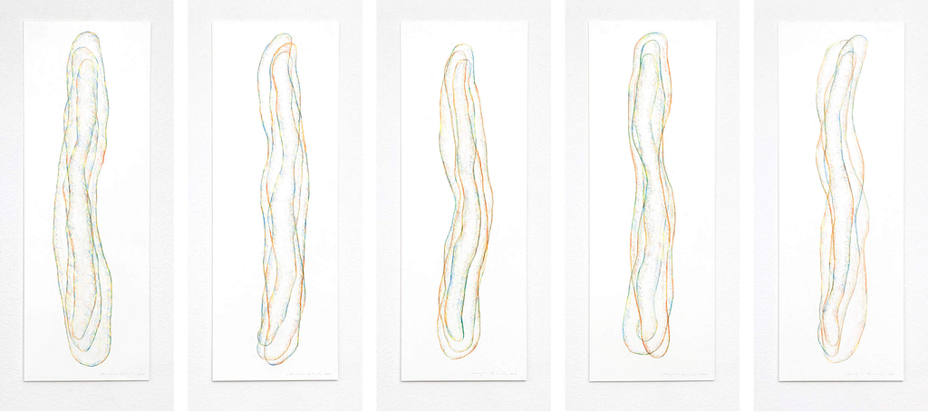 „Transparent", 2018, 5-teilig, Farbstift auf Papier, je 100 x 35 cm