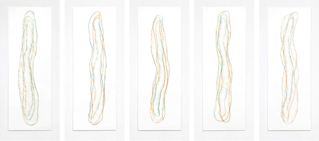 „Transparent", 2018, 5-teilig, Farbstift auf Papier, je 100 x 35 cm