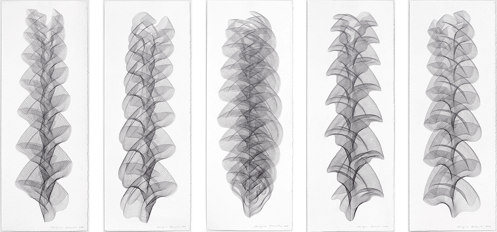 Werkgruppe „Wechselweise“, 2019, Bleistift auf Büttenpapier, je 75.5 x 28.5 cm