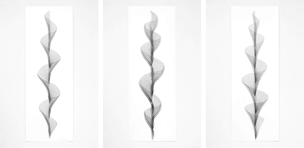 Serie „Beschwingt“, 2019, Bleistift auf Papier, je 168.2 x 59.4 cm