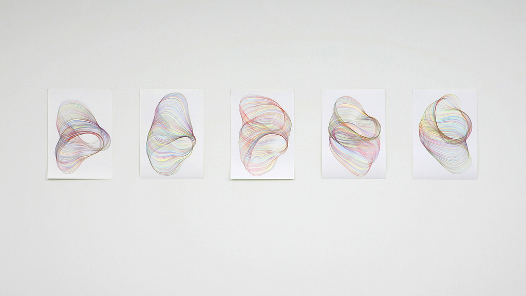 „Verschlaufen“, 2008, Farbstift auf Papier, je 59,4 x 42 cm