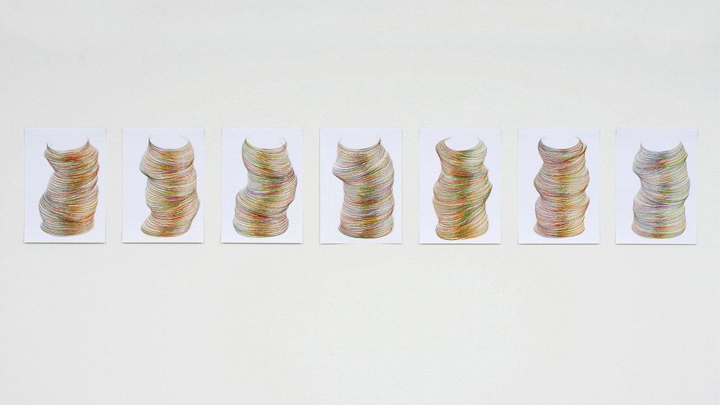 „Vielleicht II“, 2007, Farbstift auf Papier, 7-teilig, je 42 x 29.7 cm