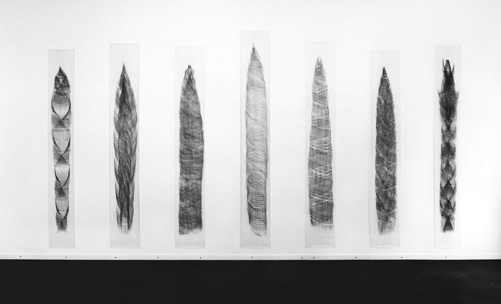 „Sprossen“, 1992, Bleistift auf Transparentpapier, je 238 x 35 cm
Aufnahme: Centre Pasquart, Biel