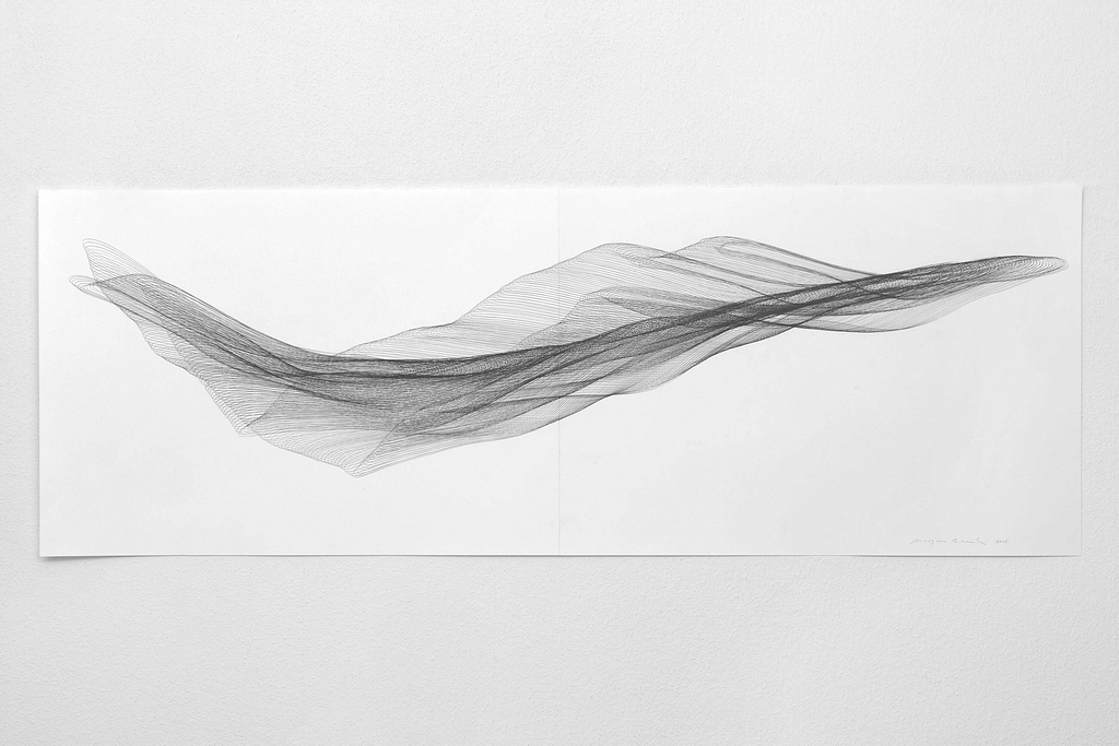 Aus der Werkgruppe „Fliessgestalten", 2015, Bleistift auf Papier, 59.4 x 168.2 cm