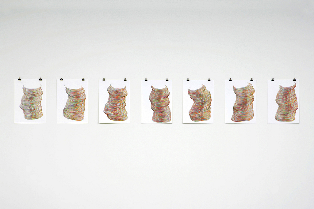„Vielleicht I“, 2006, Farbstift auf Papier, 7-teilig, je 59.4 x 42 cm