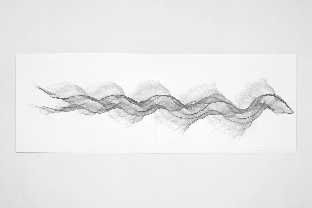 Aus der Werkgruppe „Gefiedert“, 2022, Bleistift auf Papier, 168.2 x 59.4 cm