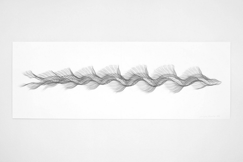 Aus der Werkgruppe „Gefiedert“, 2022, Bleistift auf Papier, 168.2 x 59.4 cm