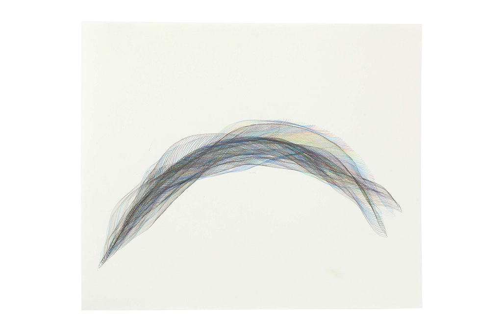Aus der Werkgruppe „Federflug“, 2019, Bleistift und Farbstift auf Papier, 77 x 64,5 cm