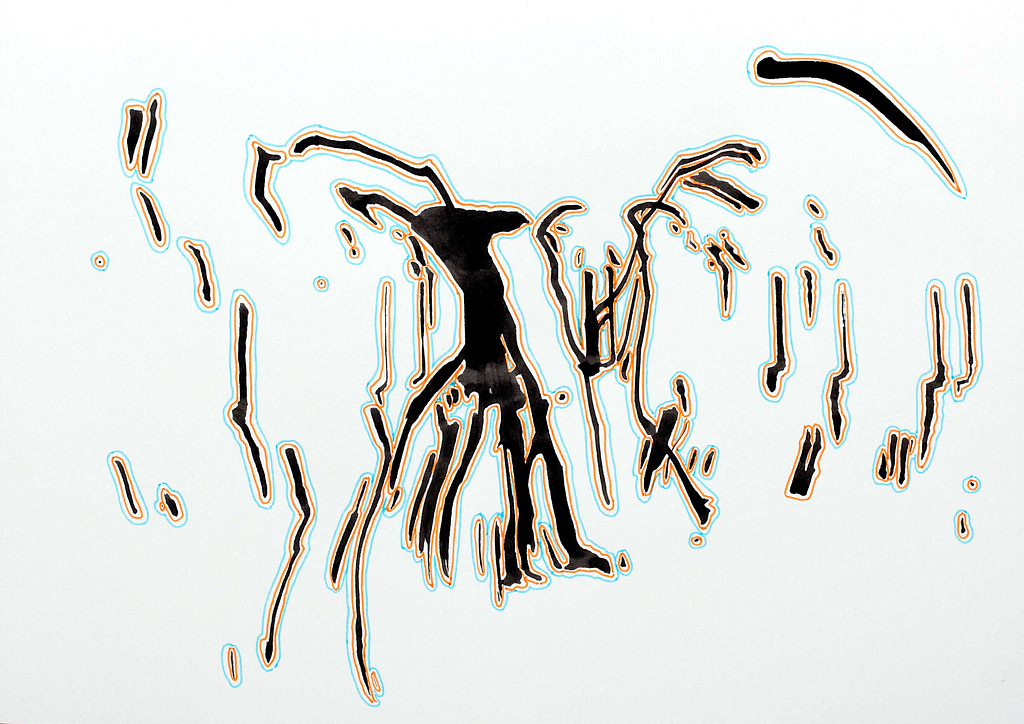 Aus der Werkgruppe „Momente“, 2020, Tusche und Filzstift auf Papier, 21 x 29.7 cm