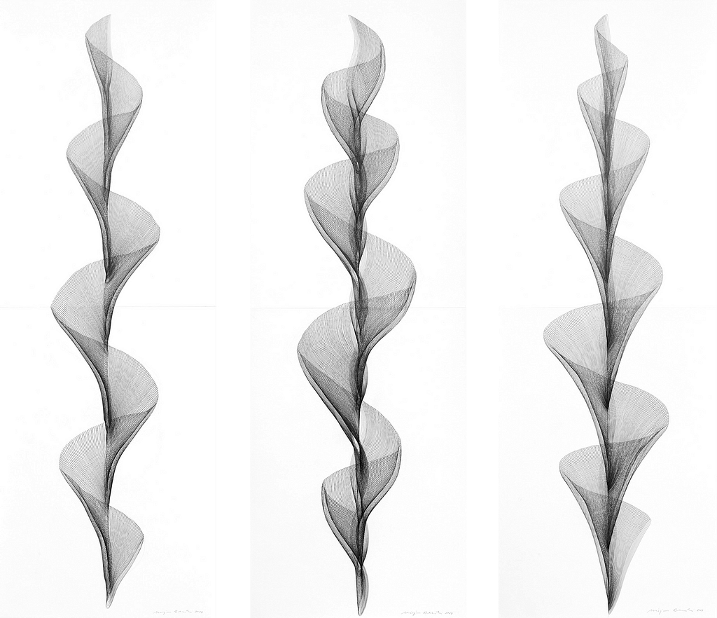 Serie „Beschwingt“, 2019, Bleistift auf Papier, je 168.2 x 59.4 cm