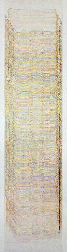 „Steinsäule I“, 1991, Farbstift auf Transparentpapier, 140 x 35 cm