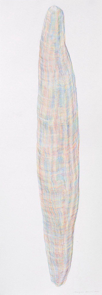 Aus der Werkgruppe „Farbkörper“, 2019, Farbstift auf Papier, 168.2 x 59.4 cm
