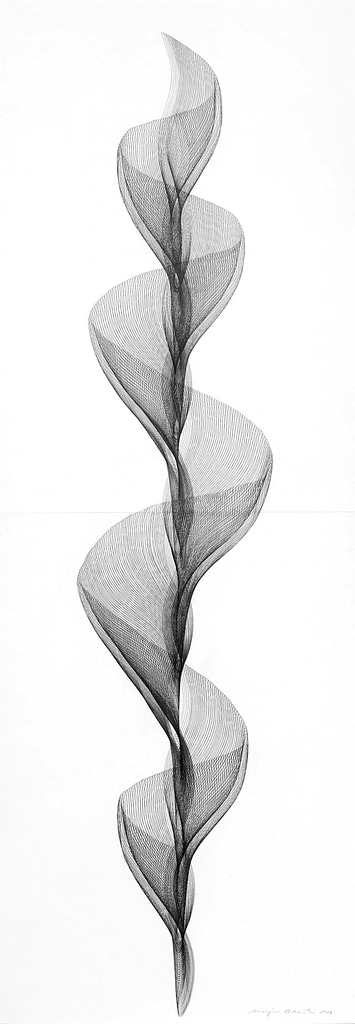 Aus der Werkgruppe „Beschwingt“, 2019, Bleistift auf Papier, 168.2 x 59.4 cm