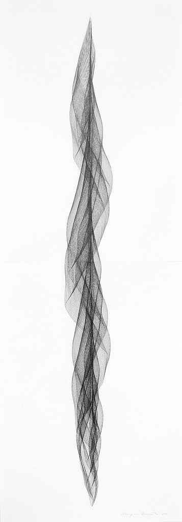 Aus der Werkgruppe „Fliessend II“, 2019, Bleistift auf Papier, 168.2 x 59.4 cm