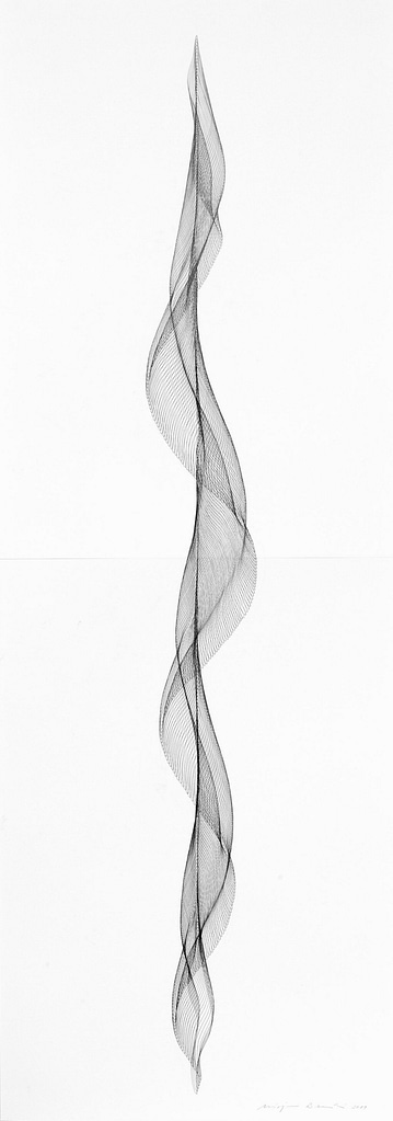 Aus der Werkgruppe „Fliessend I“, 2019, Bleistift auf Papier, 168.2 x 59.4 cm