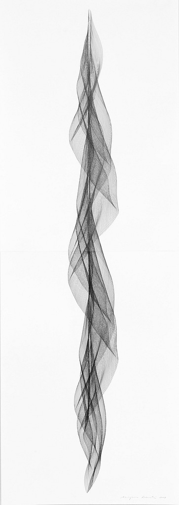 Aus der Werkgruppe „Fliessend II“, 2019, Bleistift auf Papier, 168.2 x 59.4 cm