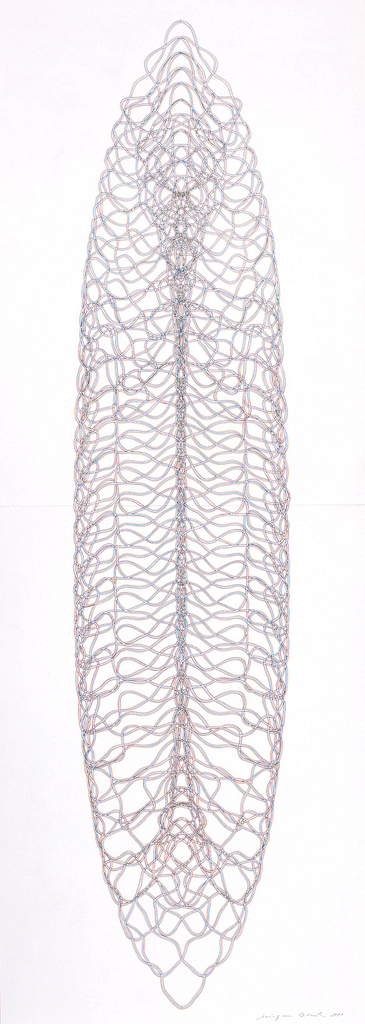 Aus der Werkgruppe «Tragend», 2021, Filzstift auf Papier, 168.2 x 42 cm