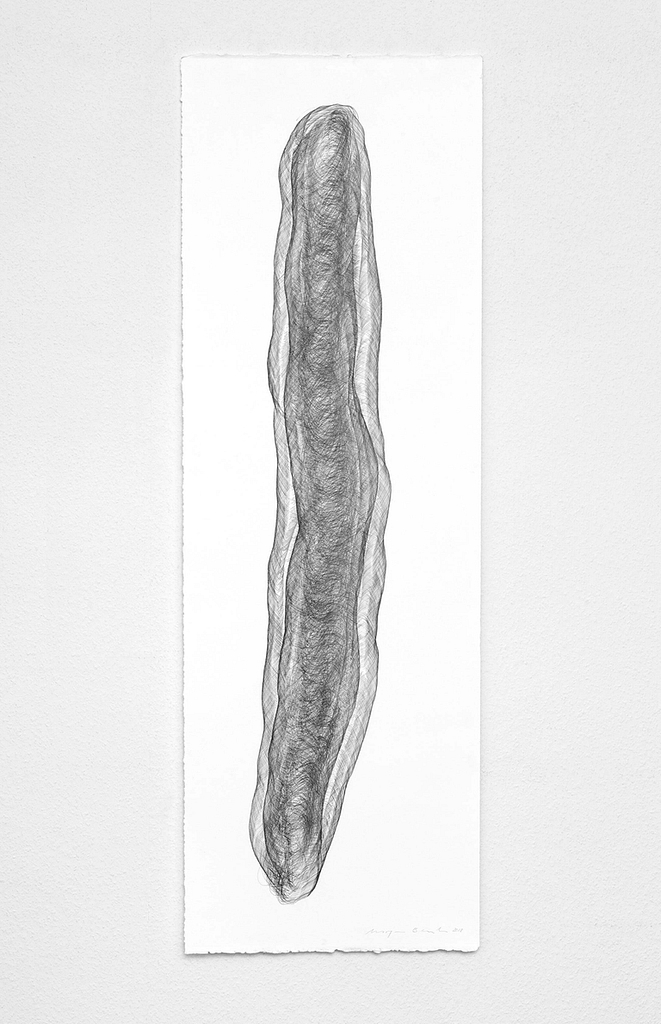 Aus der Werkgruppe „Umhüllt", 2018, Bleistift auf Büttenpapier, 120 x 40.2 cm