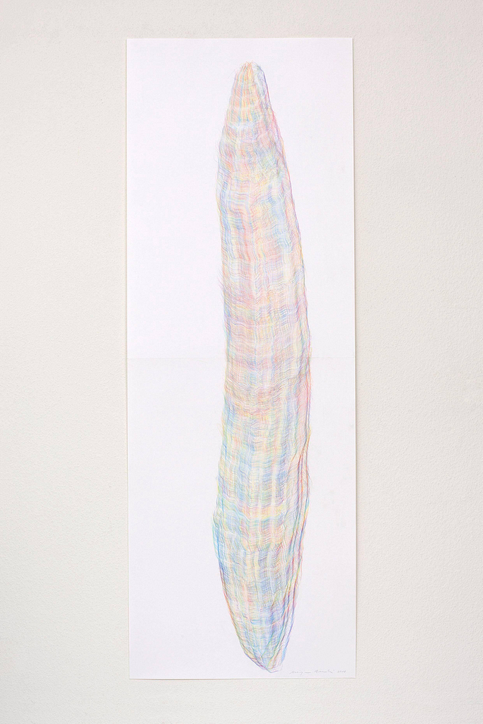 Aus der Werkgruppe „Farbkörper“, 2019, Farbstift auf Papier, 168.2 x 59.4 cm