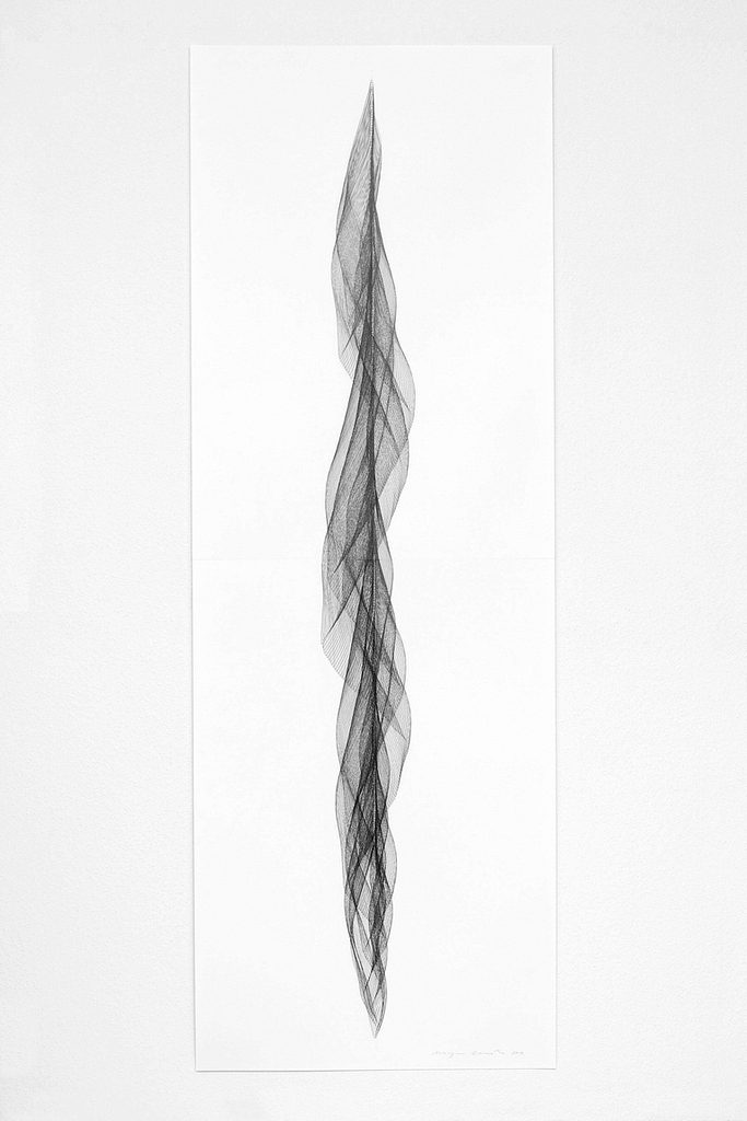 Aus der Serie „Fliessend II“, 2019, Bleistift auf Papier, 168.2 x 59.4 cm
