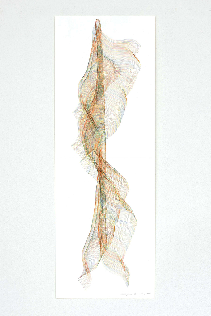 Aus der Werkgruppe „Traumtanz“, 2020, Farbstift auf Papier, 118.8 x 42 cm