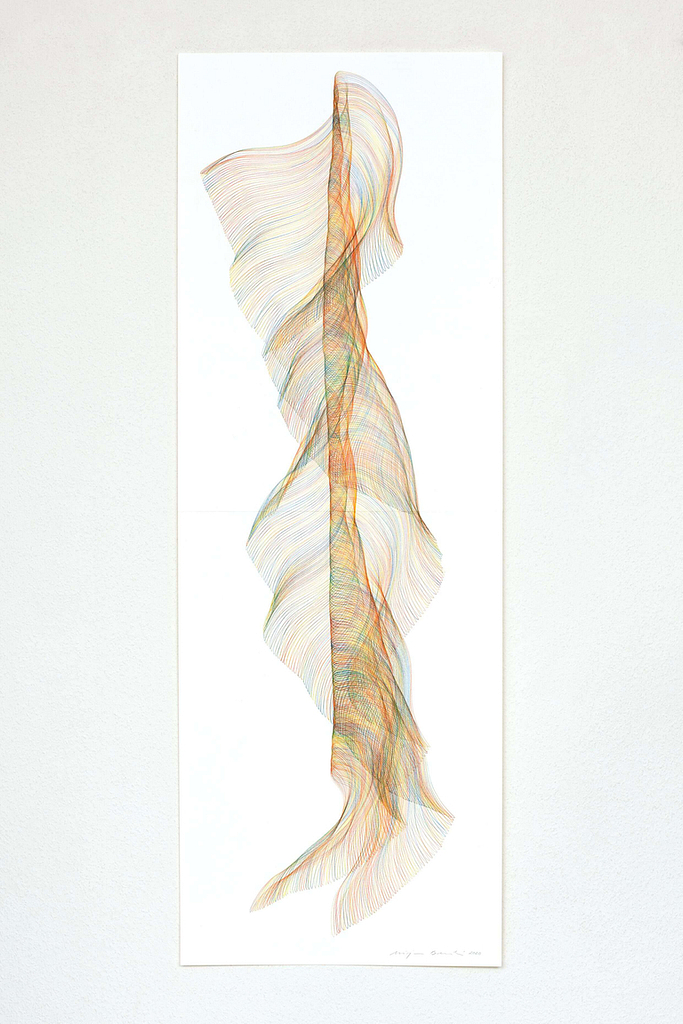 Aus der Werkgruppe „Traumtanz“, 2020, Farbstift auf Papier, 118.8 x 42 cm