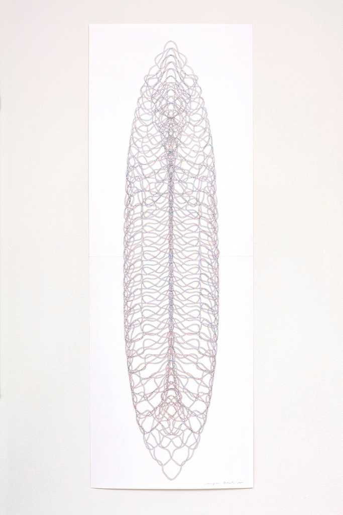 Aus der Serie «Tragend», 2021, Filzstift auf Papier, 168.2 x 42 cm