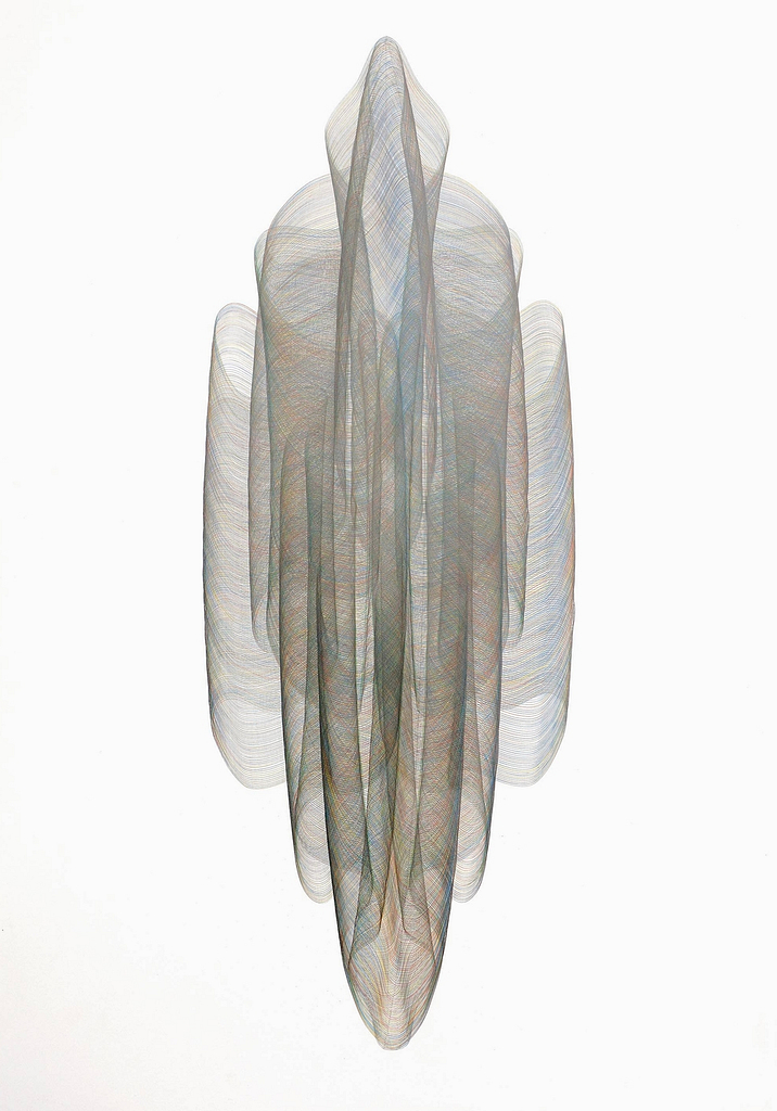 Aus der Werkgruppe «Onduliert», 2021,	Farbstift und Bleistift auf Papier, 100 x 70 cm